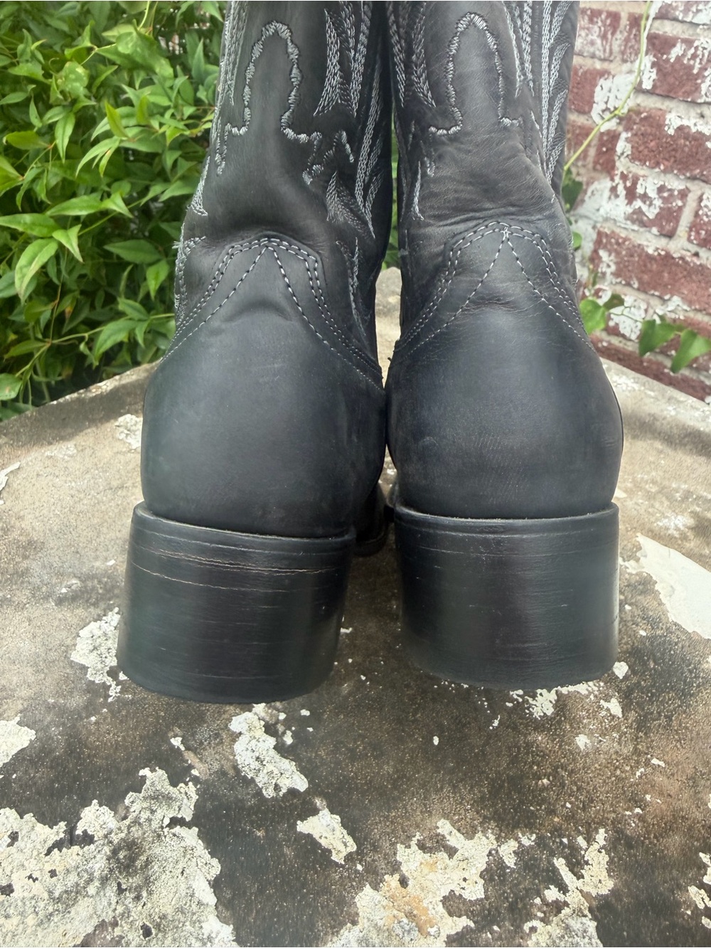 JB DILLON Reserve Black Leather Square Toe Cowboy Boots Sz 7.5B Gray Embroidery - Picture 7 of 16